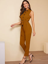 Load image into Gallery viewer, Buttoned Pocket Patched Belted Utility Jumpsuit