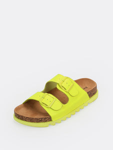 Neon Double Buckled Cork Sole Slide Sandals