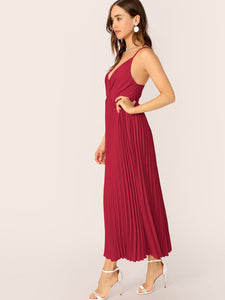 Surplice Neck Pleated Cami Dress