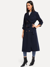 Load image into Gallery viewer, Rolled Tab Sleeve Double Breasted Longline Trench Coat