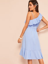 Load image into Gallery viewer, Asymmetric Shoulder Flounce Surplice Dress With Belt