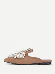 Faux Pearl Decorated Flat Mules