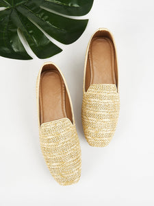 Straw Detail Slip On Flats