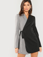 Load image into Gallery viewer, Colorblock Tie Waist Surplice Wrap Blazer