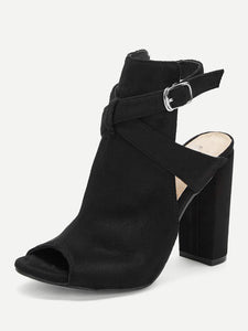 Plain Buckle Decorated Chunky Heels