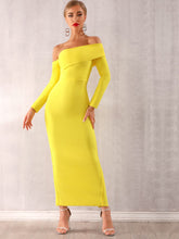 Load image into Gallery viewer, Adyce Neon Yellow Off Shoulder Bodycon Dress