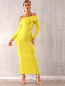 Adyce Neon Yellow Off Shoulder Bodycon Dress