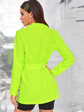 Load image into Gallery viewer, Neon Green Button Front Belted Blazer