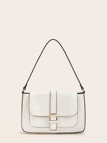 Croc Embossed Buckle Strap Shoulder Bag