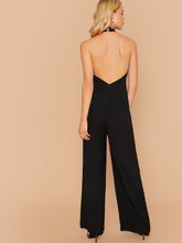 Load image into Gallery viewer, Plunge Neck Backless Halter Wide Leg Jumpsuit