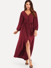 Load image into Gallery viewer, Bishop Sleeve Button Through Maxi Dress