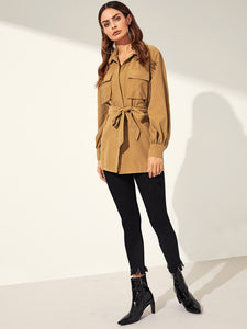 Pocket Patched Self Belted Utility Coat