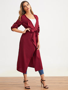 Waterfall Collar Slit Side Belted Coat