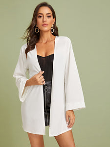 Solid Bell Sleeve Open Front Coat