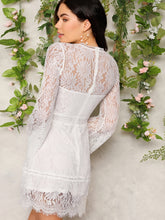 Load image into Gallery viewer, Trumpet Sleeve Floral Lace Overlay Dress