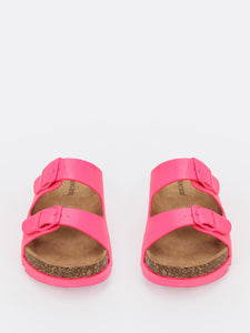 Neon Double Buckled Cork Sole Slide Sandals