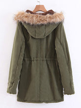 Load image into Gallery viewer, Faux Fur Drawstring Waist Parka Coat