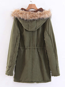 Faux Fur Drawstring Waist Parka Coat