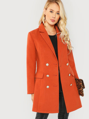 Double Breasted Notched Neck Solid Coat