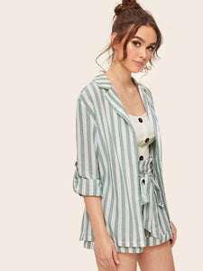 Notched Collar Vertical-stripe Blazer