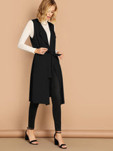 Load image into Gallery viewer, Bow Tie Waist Longline Belted Vest Coat