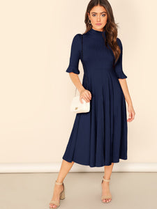 Bell Sleeve Ribbed Knit Midi Dress