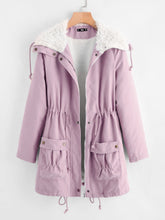 Load image into Gallery viewer, Fleece Lined Pocket Front Drawstring Parka Coat