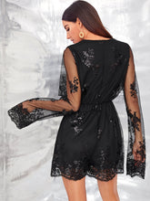 Load image into Gallery viewer, Sequin Detail Surplice Neck Mesh Romper