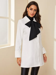 Tie Neck Open Front Longline Coat