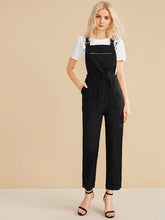 Load image into Gallery viewer, Zipper Front Drawstring Waist Solid Overalls