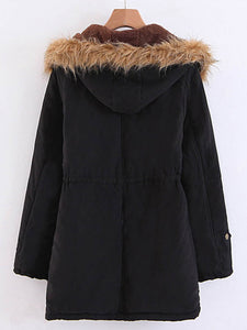 Faux Fur Drawstring Waist Parka Coat