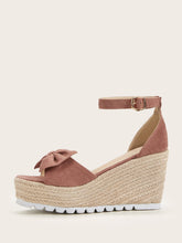 Load image into Gallery viewer, Bow Decor Ankle Strap Espadrille Wedges