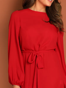 Blouson Sleeve Self Tie Dress