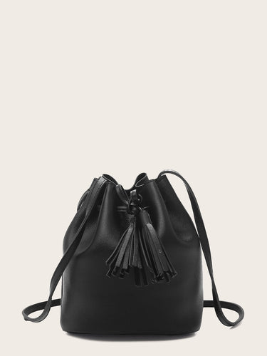 Tassel Decor Bucket Bag With Drawstring