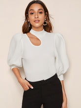 Load image into Gallery viewer, Cutout Detail Puff Sleeve Solid Top