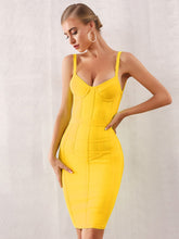 Load image into Gallery viewer, Adyce Neon Yellow Zip Back Bustier Bandage Dress