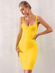 Adyce Neon Yellow Zip Back Bustier Bandage Dress