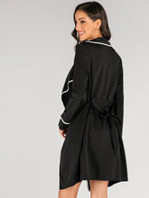 Load image into Gallery viewer, Contrast Trim Waterfall Collar Belted Coat