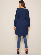 Load image into Gallery viewer, High Low Bishop Sleeve Drop Shoulder Belted Blouse