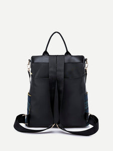 Plaid Detail Zipper Backpack