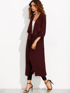 Rolled Up Sleeve Split Back Self Tie Outerwear