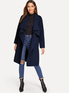 Drop Shoulder Drape Collar Wrap Coat