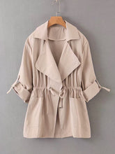 Load image into Gallery viewer, Dual Pocket Roll Up Sleeve Drawstring Trench Coat