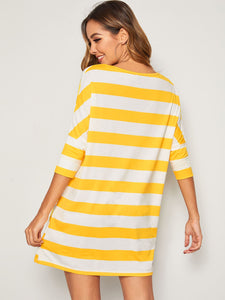 Batwing Sleeve Striped Dress