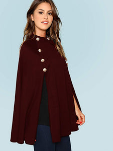 Double Button Mock Poncho Coat