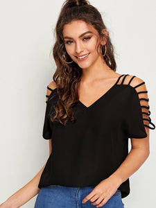 V-neck Laddering Cutout Shoulder Top