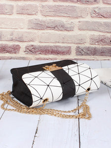 Geometric Print Flap Chain Bag