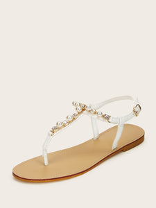 Faux Pearl Decor Toe Post Sandals