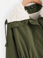 Load image into Gallery viewer, Fleece Lined Pocket Front Drawstring Parka Coat