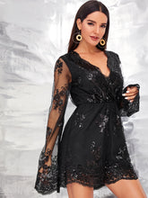 Load image into Gallery viewer, Sequin Detail Surplice Neck Mesh Romper